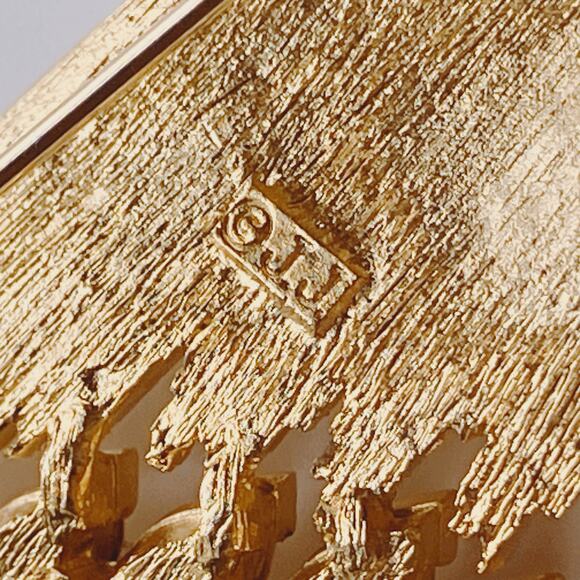 VTG Signed JJ Brooch 1960s Marquise Rhinestone Mid Century Gold Tone Pin - Picture 9 of 12